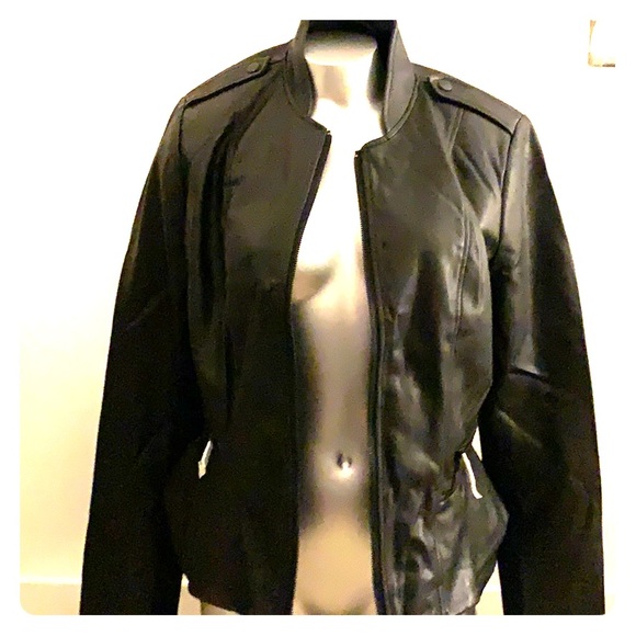leather double peplum jacket